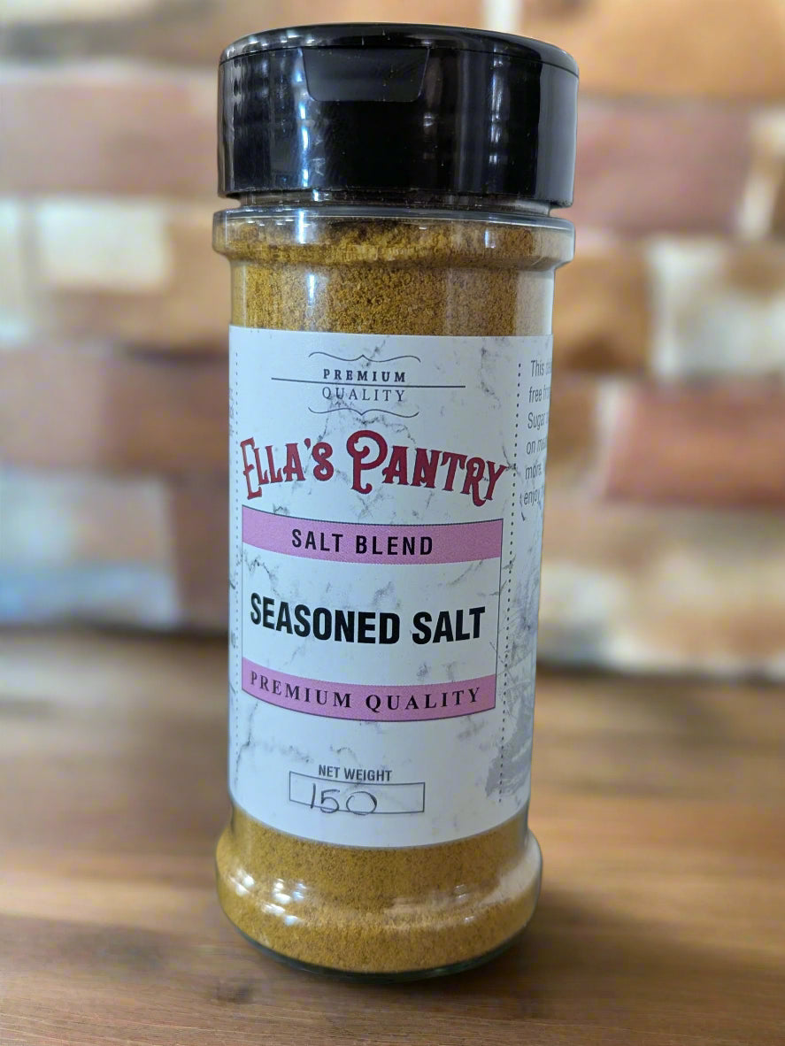 Bottle of Ella's Pantry Spice blend on a counter