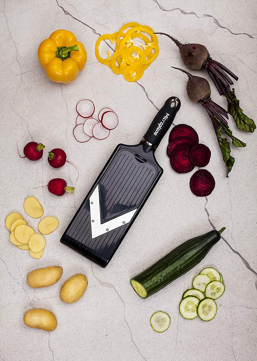 Microplane Adjustable V-Blade Mandoline Food Slicer with Hand Guard